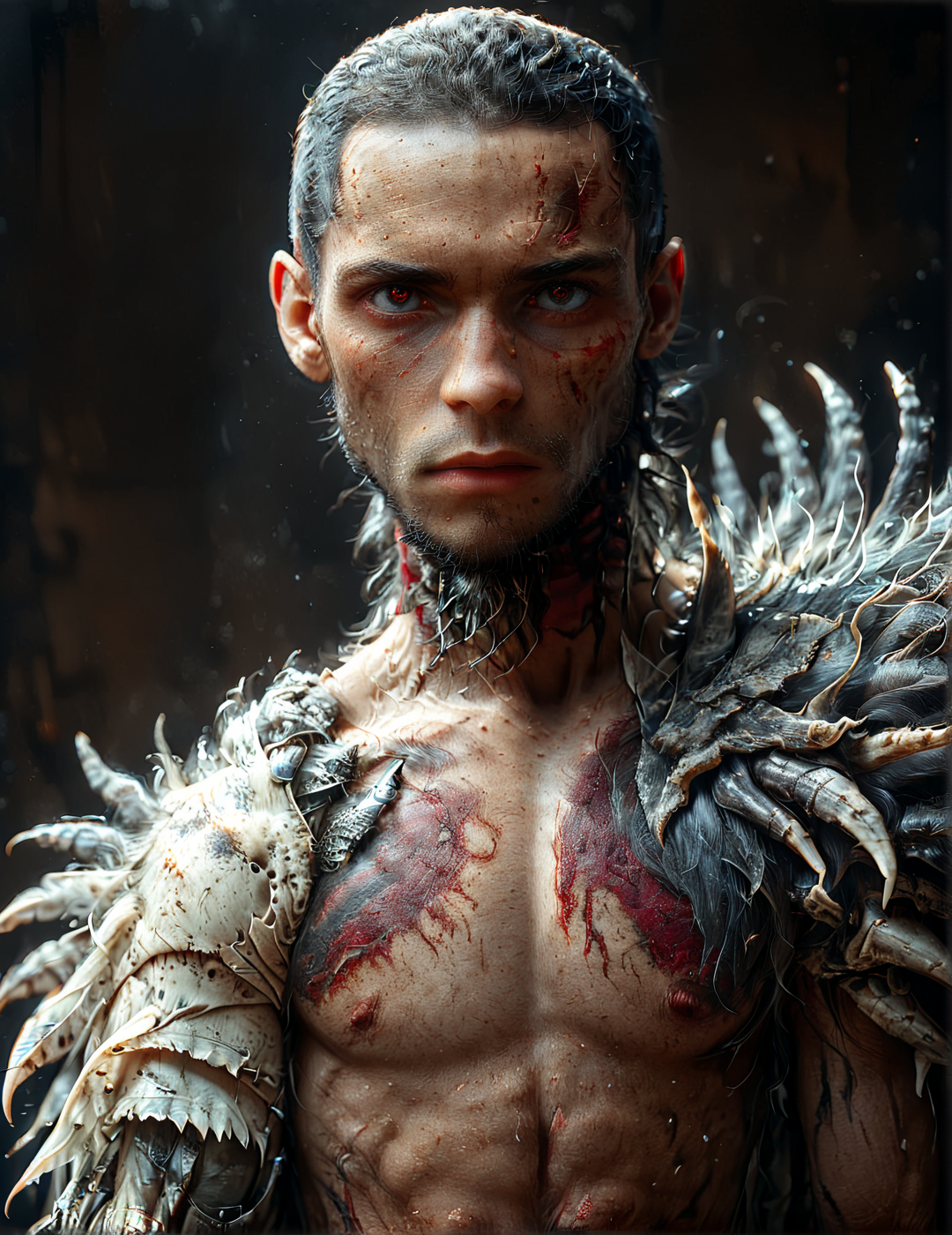 Concept art des Chroniques d'Urum : Tulmek'Az, Chimériste du dieu Zur, Ush'tani. En cours de transformation