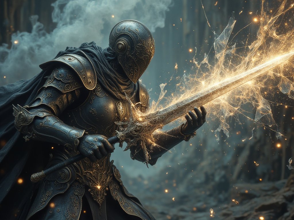 Concept art des Chroniques d'Urum : Chevalier de l'Église ordonnatrice invocant la puissance de la lumière